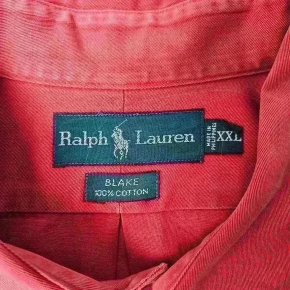 VTG Polo Ralph Lauren Mens Blake Red Faded Dress Shirt Long Sleeve Button Up XXL - Picture 6 of 8